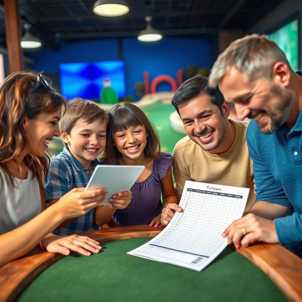 Family enjoying mini golf